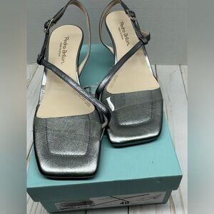 *NIB* Pedro Anton 51701 V23 Metallic Silver Open Toe Kitten Heel Sandal Size 40